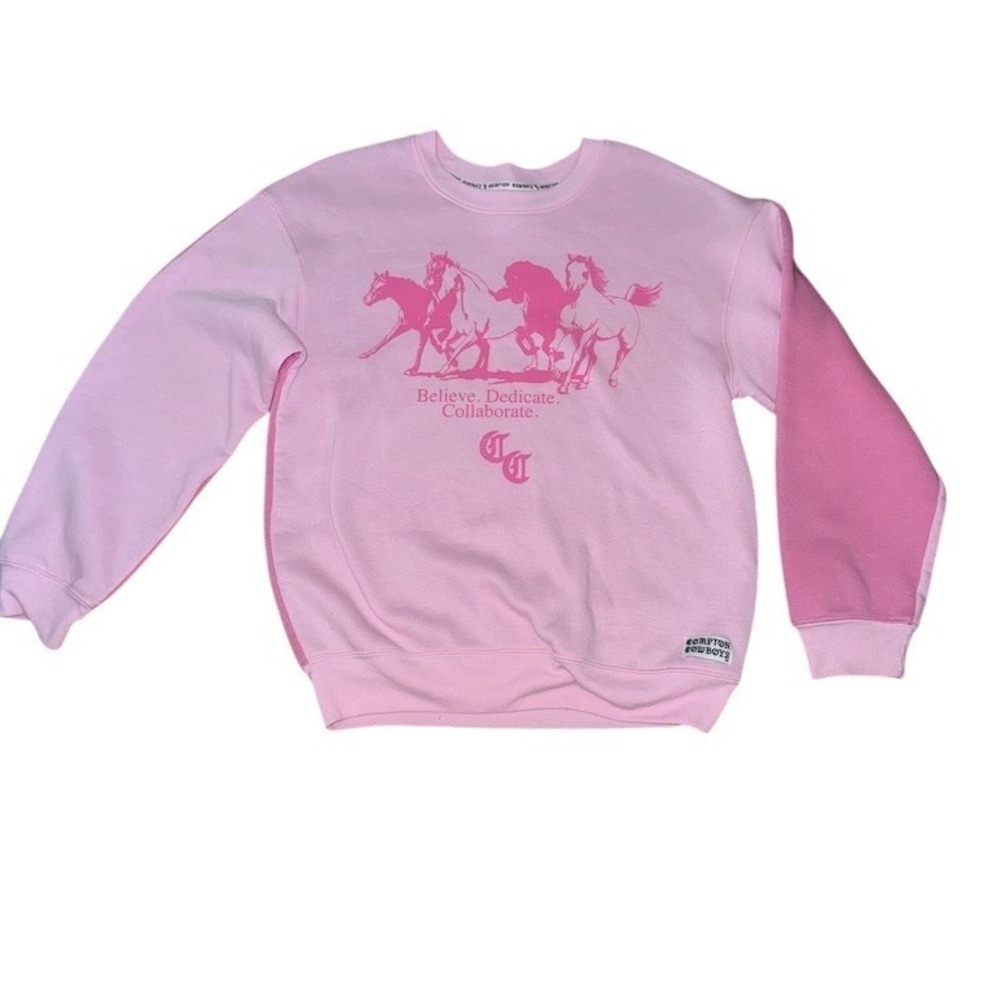 Compton Cowboys Sweatshirt Womens Size M Pink Ombre Graphic Crewneck
